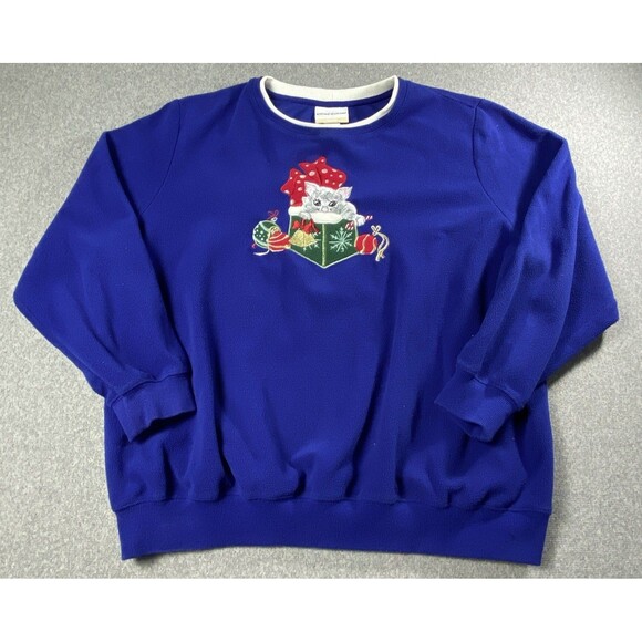 Alfred Dunner Women Christmas Embroidered Logo Fleece Blue Sz 1X - Picture 1 of 4